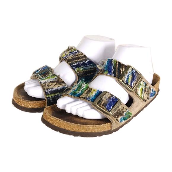 Birkenstock Shoes - BIRKENSTOCK Women's Arizona 39 US8 Multicolor Suede Wool 2 Straps Slide Sandals